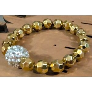 New Stretch Beaded Bracelet Gold Faceted Beads Pave Disco Ball Glam Sparkly